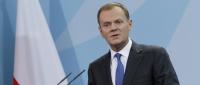 Donald Tusk, premier Polski przemawia podczas konferencji prasowej w German Federal Chancellory, w Berlinie, Niemcy