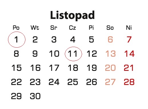 Listopad 2021 - godziny pracy, dni wolne - Infor.pl