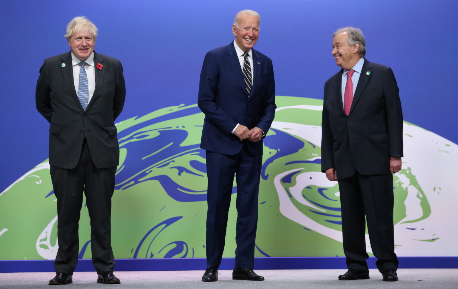 Boris Johnson, Antonio Guterres, Joe Biden podczas COP26