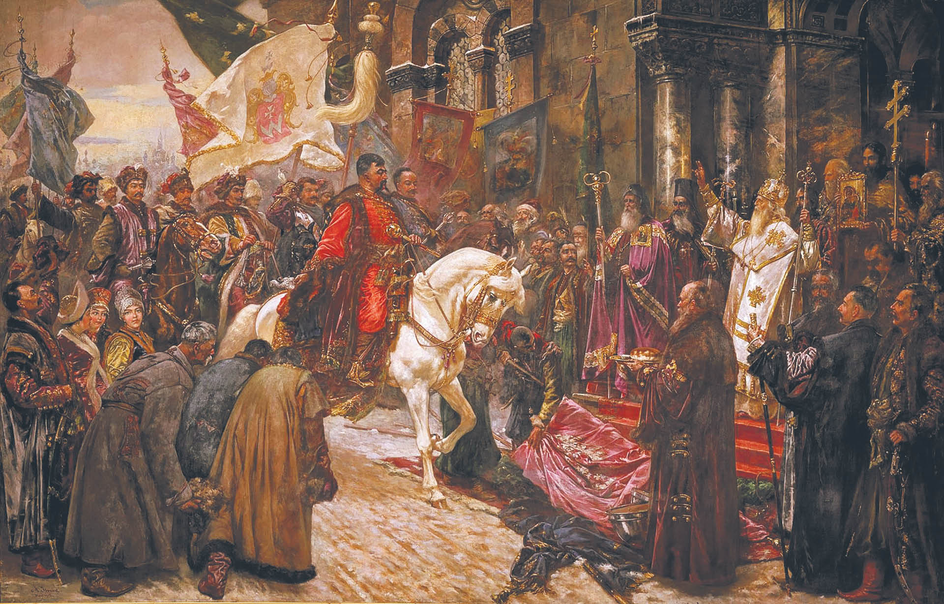 Obraz Mykoły Iwasiuka z końca XIX w. „Wjazd Bohdana Chmielnickiego do Kijowa w 1649 r.”