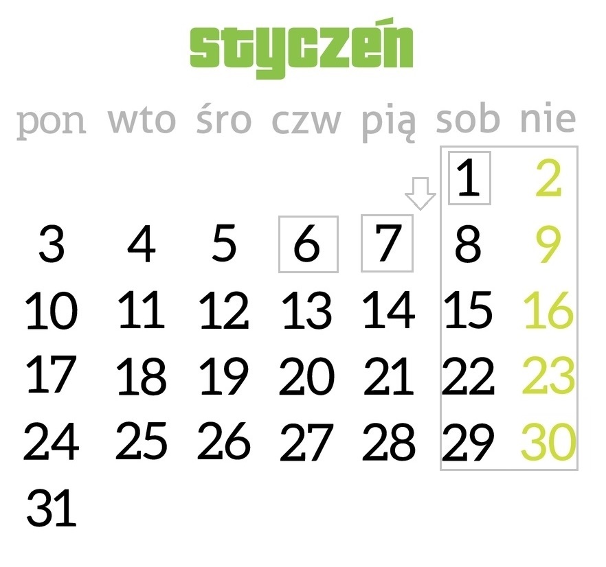 Styczeń 2022 godziny pracy, dni wolne Infor.pl