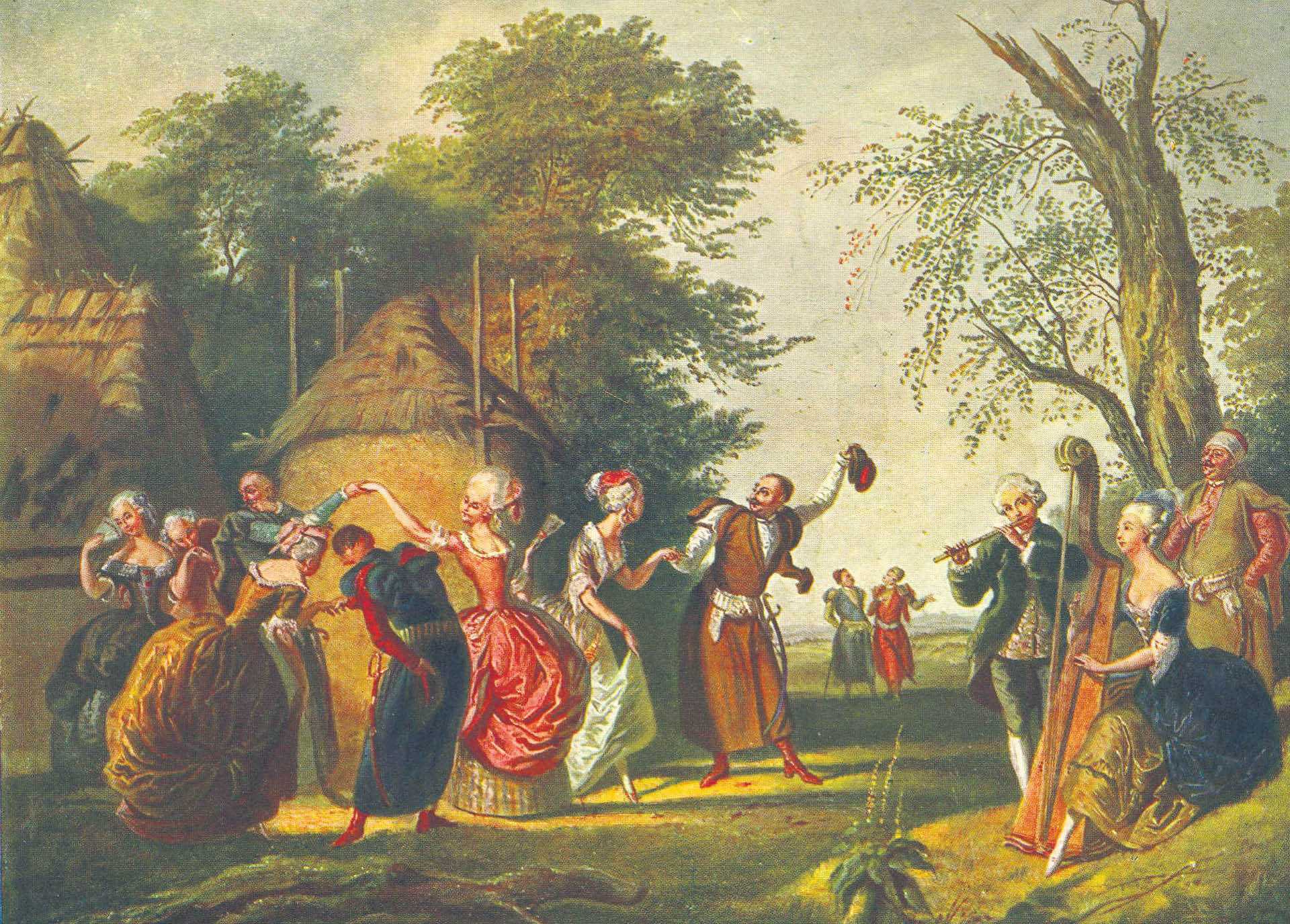 Obraz „Polonez pod gołym niebem” Kornelego Szlegela z drugiej połowy XIX w.