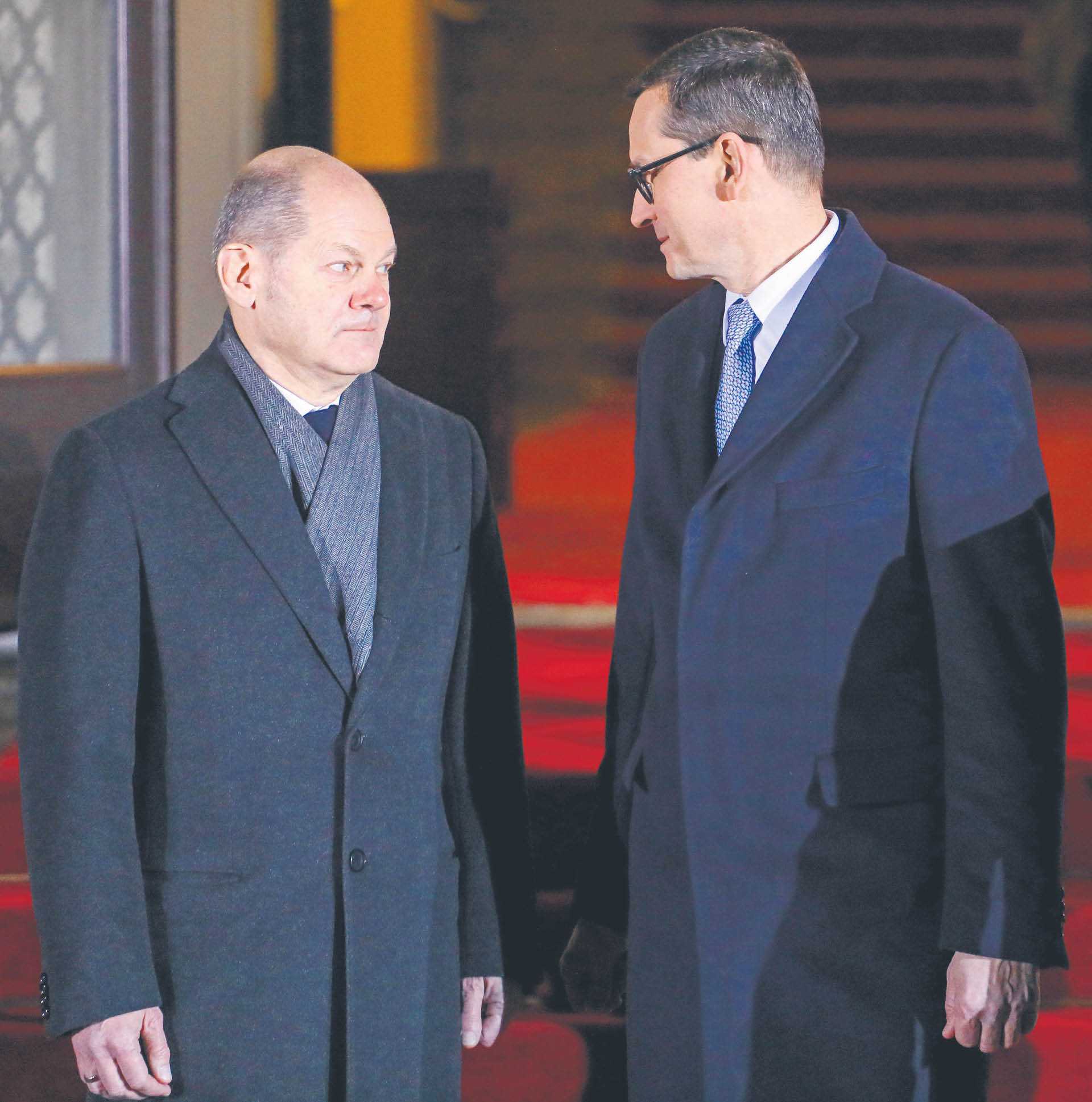Spotkanie kanclerza Niemiec Olafa Scholza z premierem Mateuszem Morawieckim w Warszawie, 12 grudnia 2021 r.