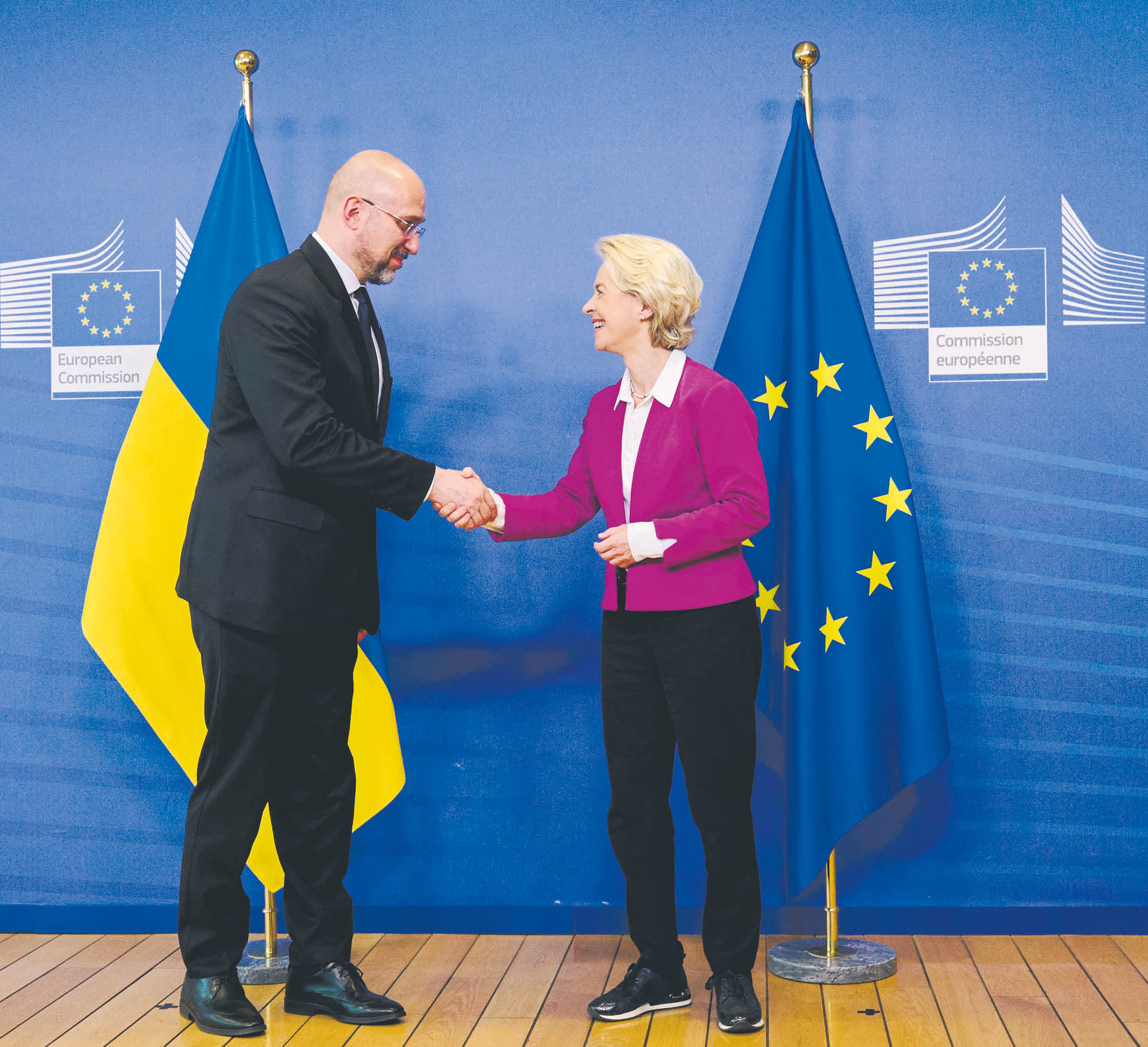 Szefowa Komisji Europejskiej Ursula von der Leyen z premierem Ukrainy Denysem Szmyhalem, 5 września