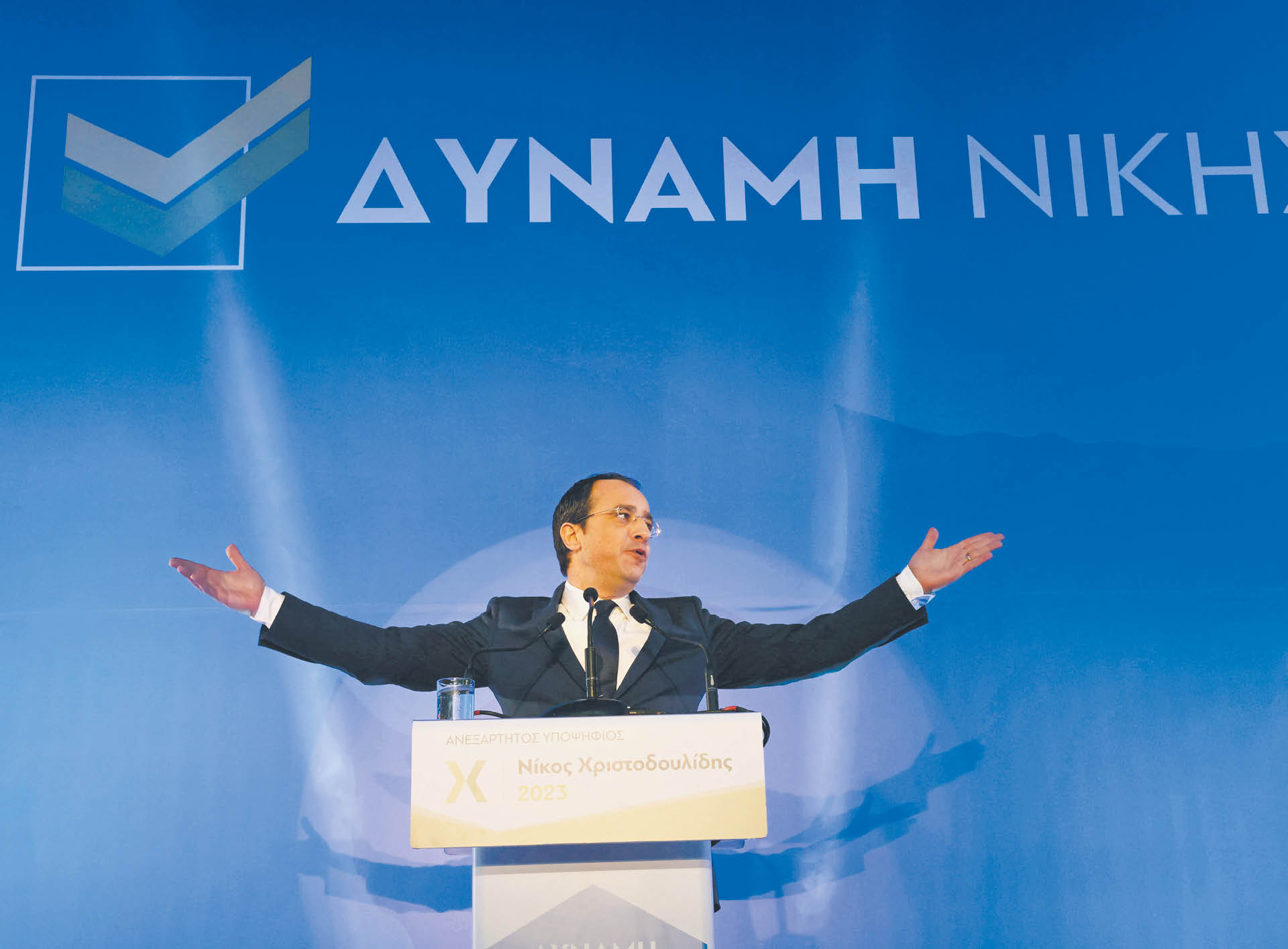 Nikos Christodulidis, faworyt prezydenckiego wyścigu na Cyprze, Nikozja, 29 stycznia 2023 r.