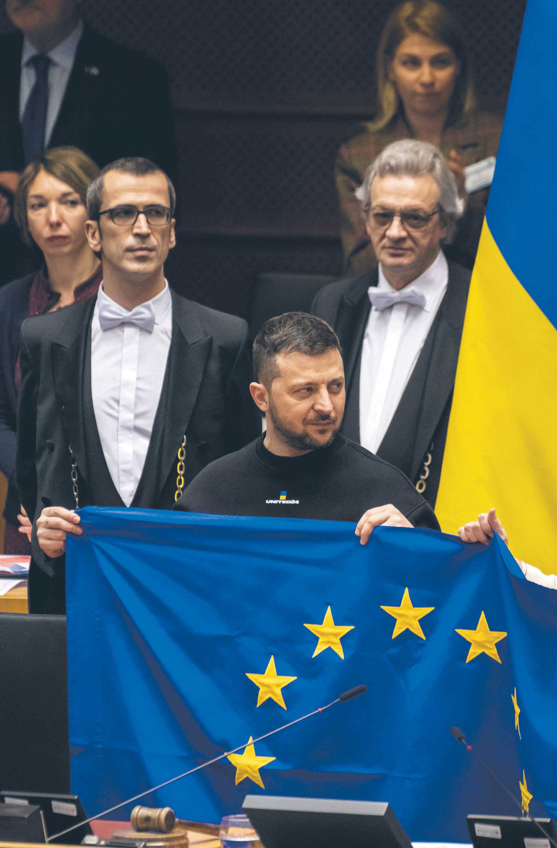 Wołodymyr Zełenski na spotkaniu z europejskimi przywódcami w Brukseli, 9 lutego 2023 r.