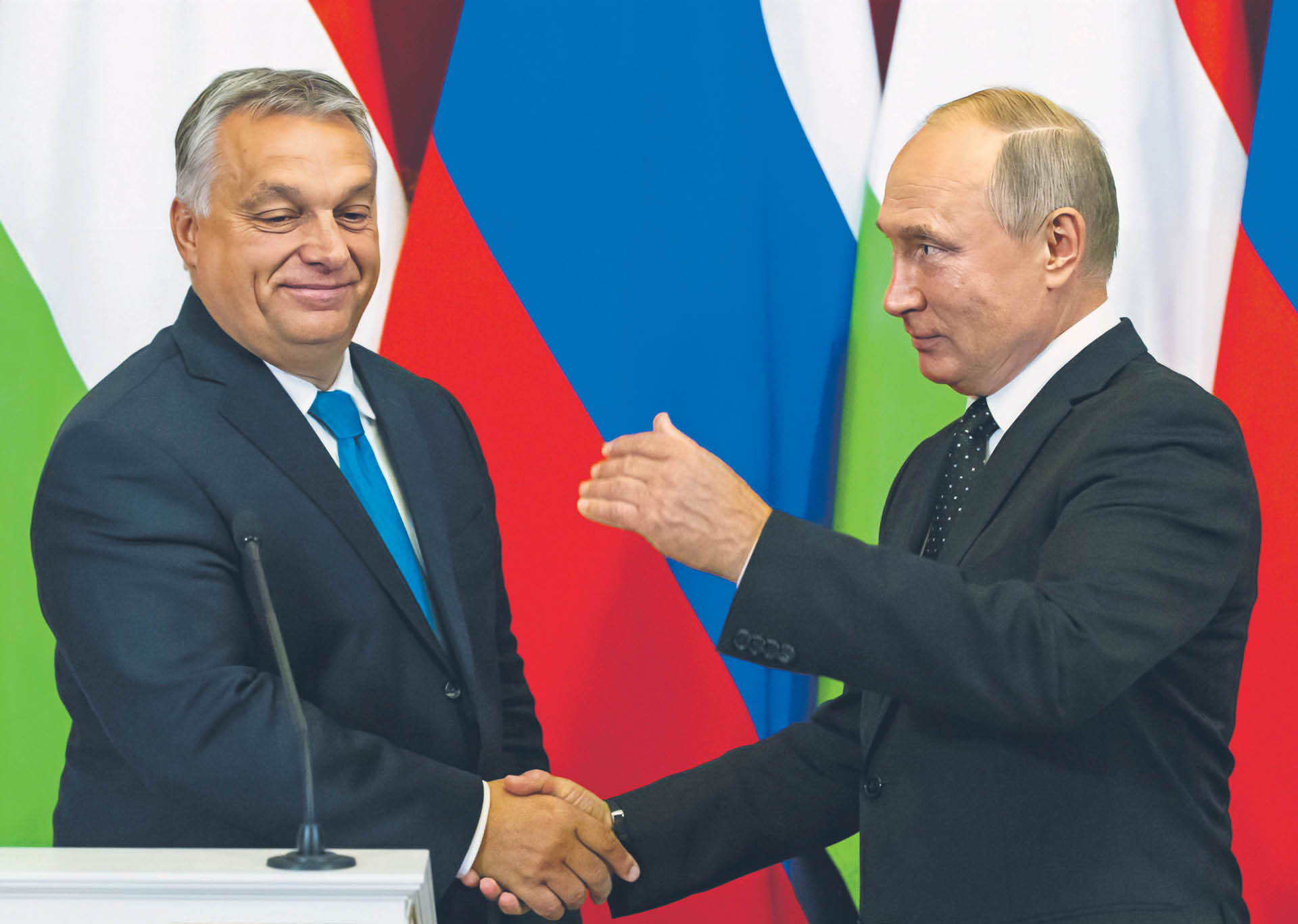 Viktor Orbán i Władimir Putin podczas konferencji w Moskwie w 2018 r.