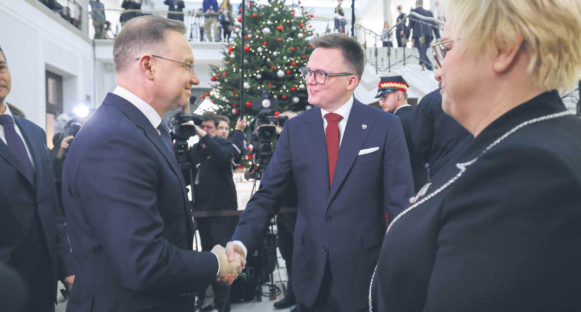 Prezydent Andrzej Duda i marszałek Sejmu Szymon Hołownia wczoraj w Sejmie