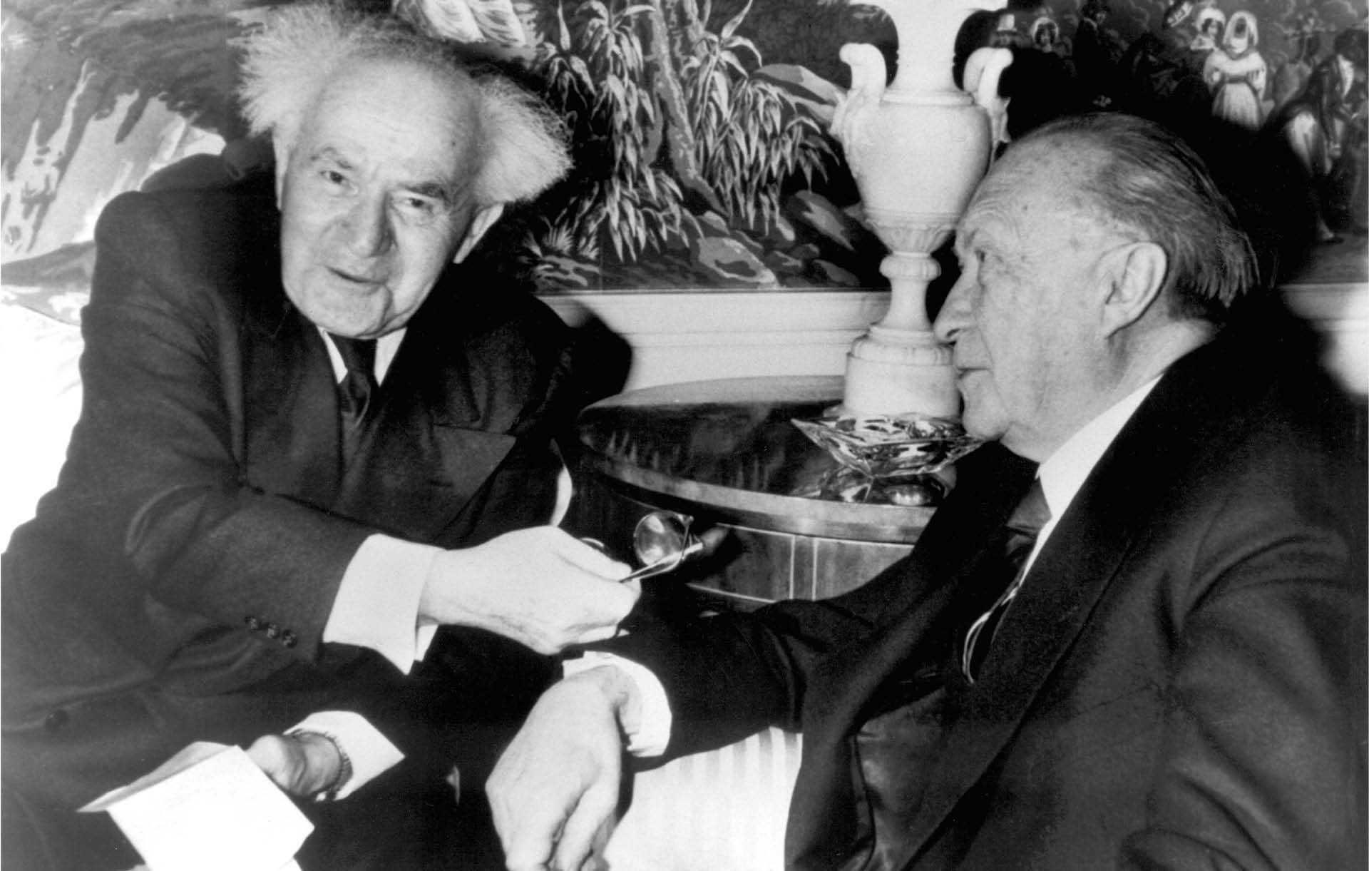 Spotkanie premiera Izraela Dawida Ben Guriona z kanclerzem Niemiec Konradem Adenauerem. Nowy Jork, marzec 1960 r.