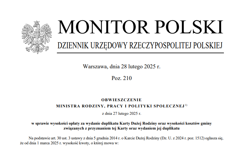 W marcu 2025 r. zaczęły obowiązywać nowe stawki. Lecą zmiany w Karcie Dużej Rodziny