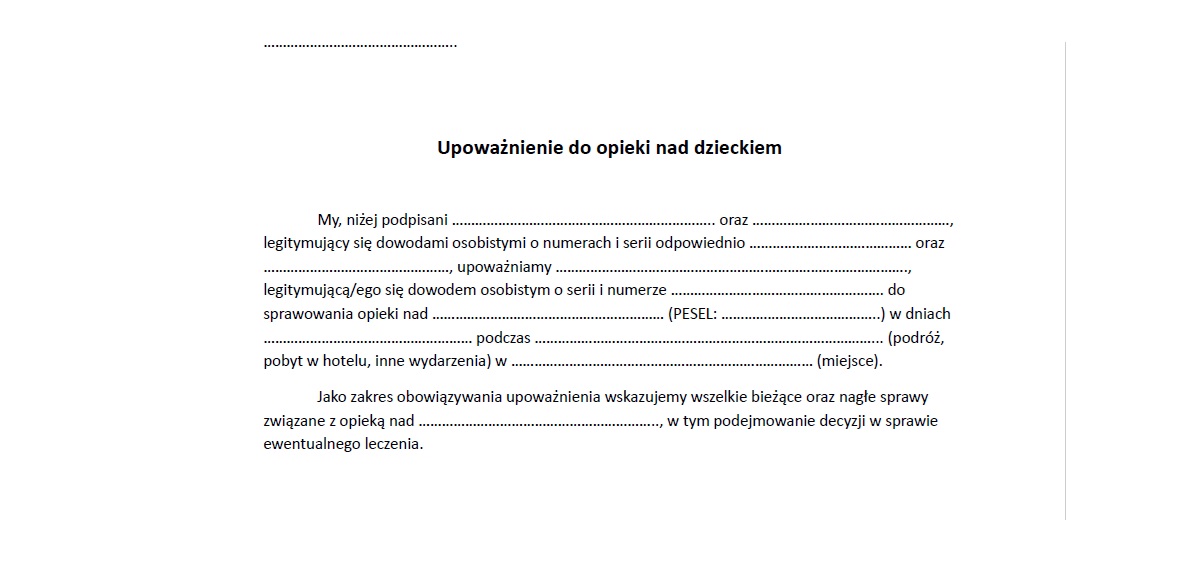 Upoważnienie do opieki nad dzieckiem: do pobrania na wyjazd w wakacje [WZÓR]