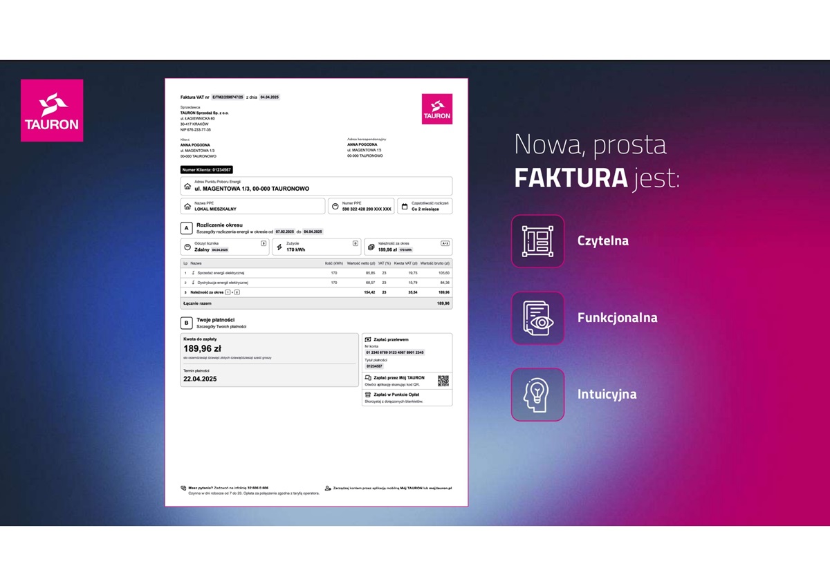 TAURON kusi prostą fakturą i tanim prądem