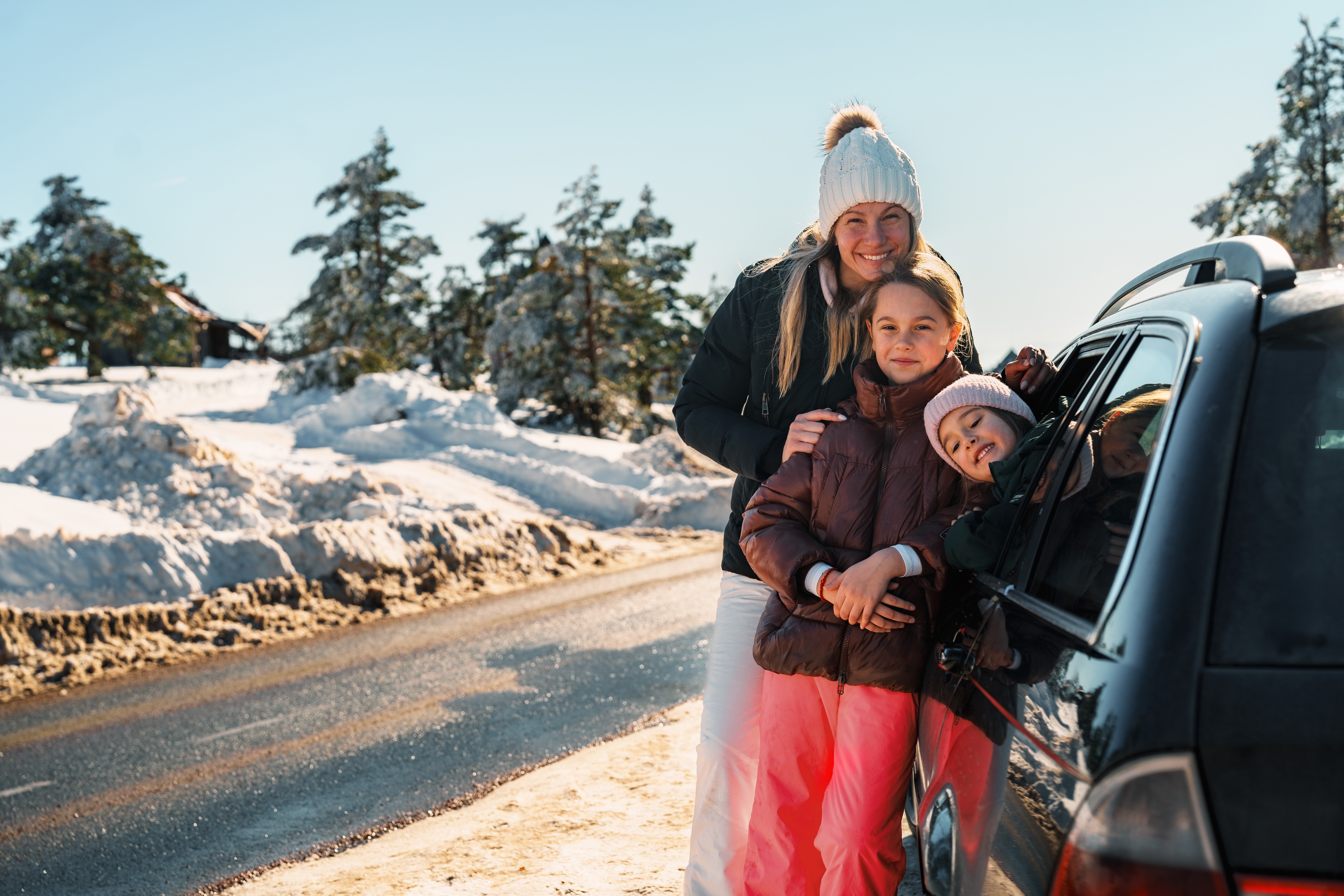 zima, rodzina, podróż, ferie, śnieg, wyjazd