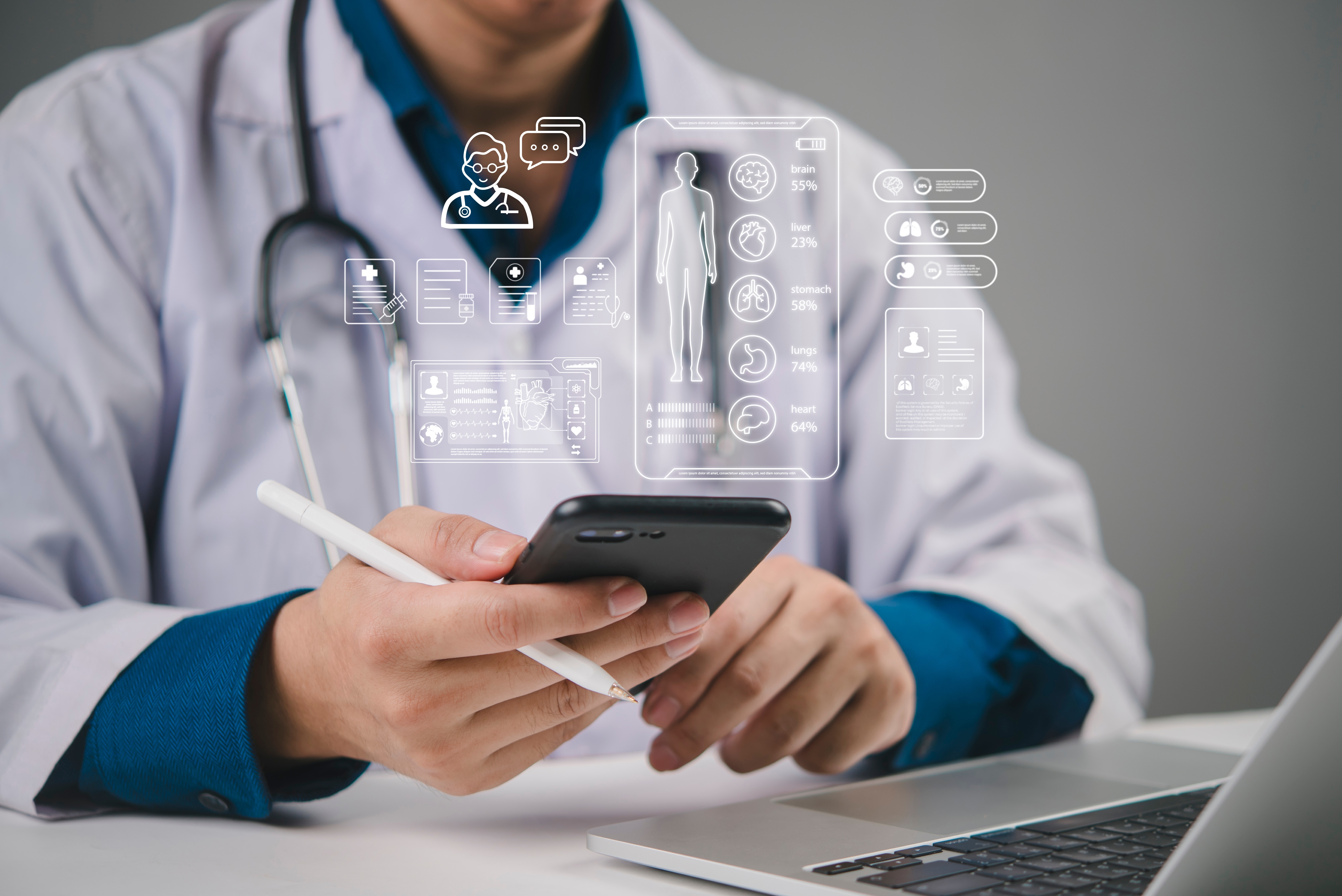 Ai,,Healthcare,Doctor,Uses,A,Mobile,Smartphone,App,To,Manage