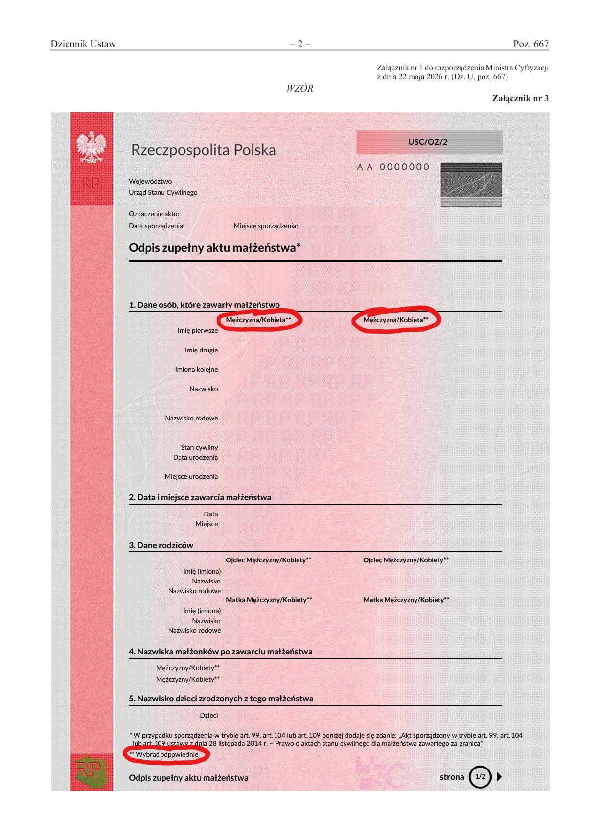 Nowe wzory aktów małżeństwa umożliwią USC transkrypcję zagranicznych małżeństw jednopłciowych - jest już rozporządzenie z 22.05.2026